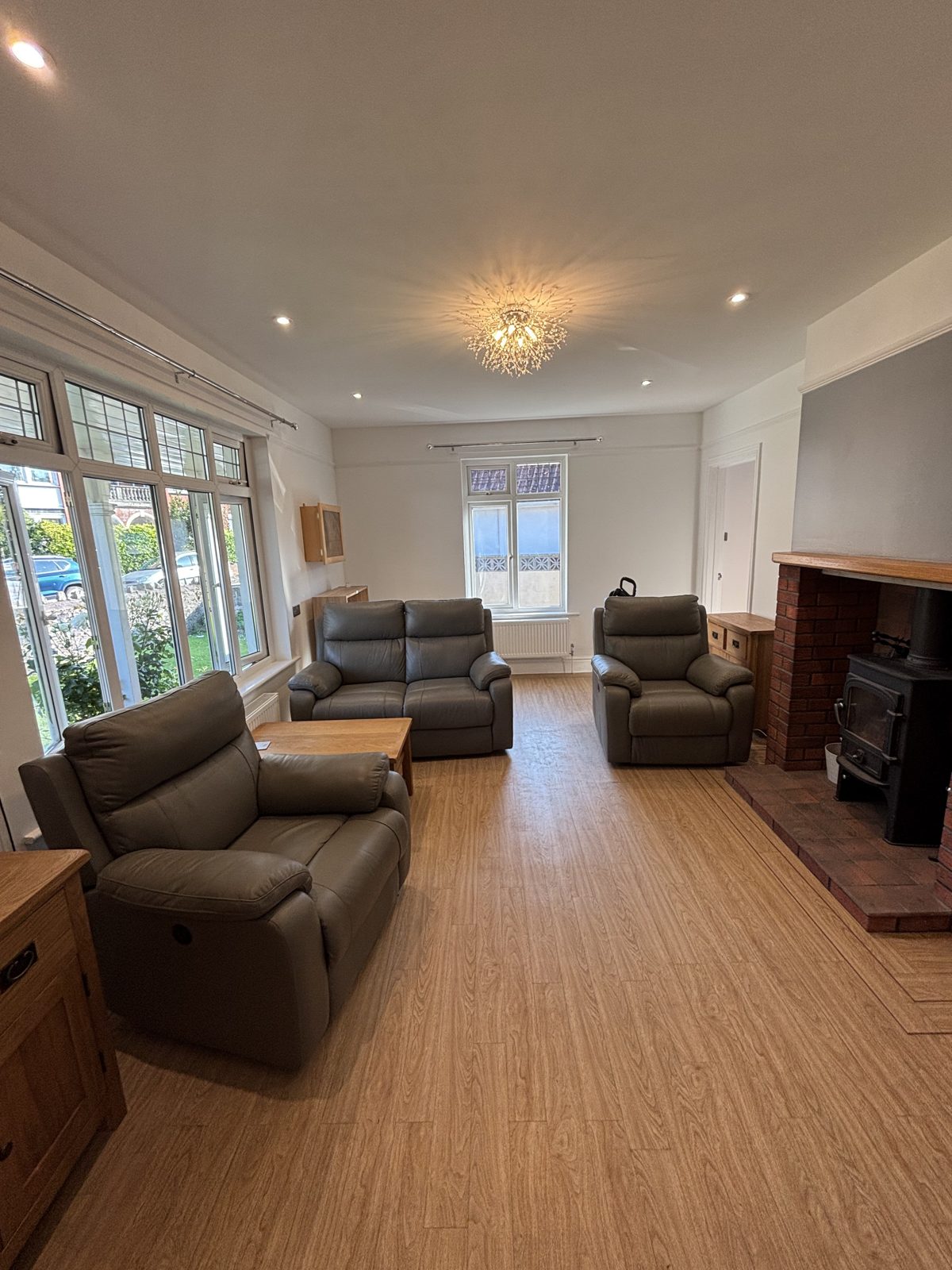 Lounge after renovation with new flooring, North Devon