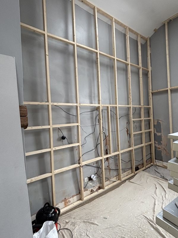 Timber studwork framing installed