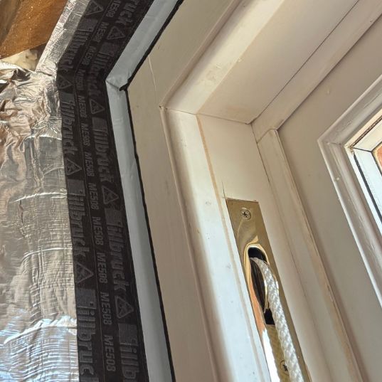 Sash window frame sealed with the Illbruck air tightness system