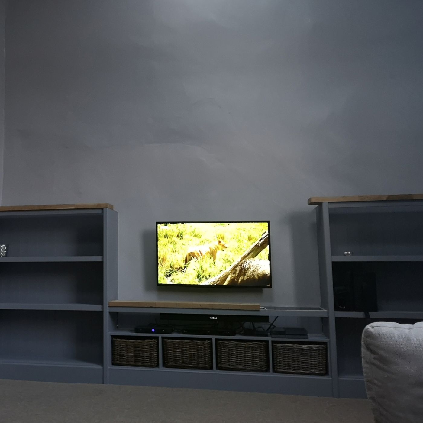Old painted shelving and TV unit before works